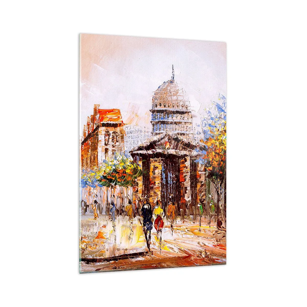 Glasbild - Bild auf glas - Impressionistische Stadtszene mit historischem Gebäude - 70x100cm - Pariser Spaziergang - Moderne Wanddekoration für Wohnzimmer und Schlafzimmer ARTTOR