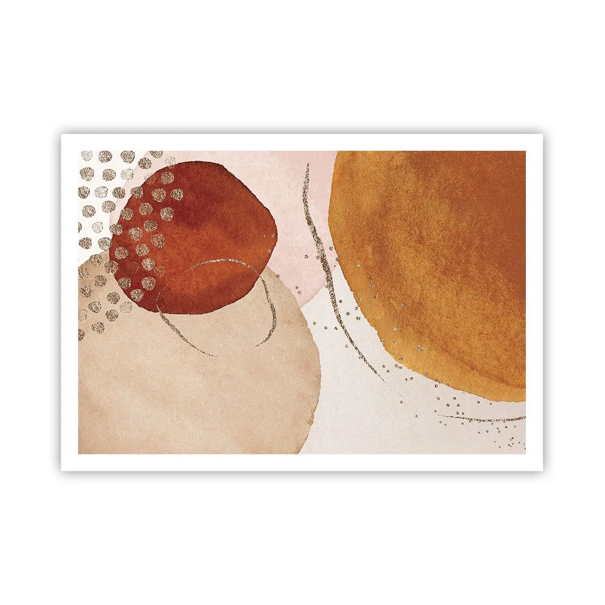 Poster - Abstrakte Formen in warmen Braun- und Goldtönen - 100x70cm - Rundheit und Bewegung - Moderne Wanddekoration für Wohnzimmer und Schlafzimmer ARTTOR