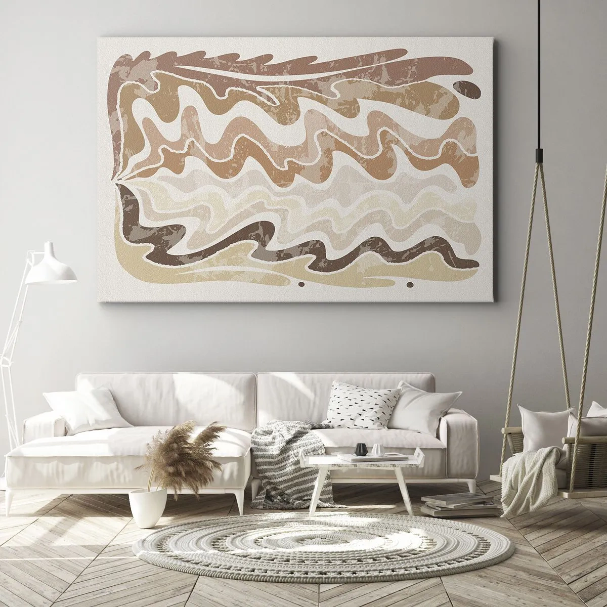 Bild auf Leinwand - Leinwandbild - Wellenförmige abstrakte Linien in Beigetönen - 70x50cm - Gute Energie – gute Gefühle - Moderne Wanddekoration für Wohnzimmer und Schlafzimmer ARTTOR