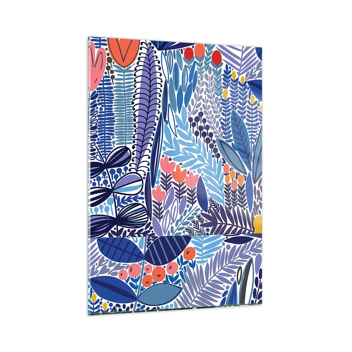 Glasbild - Bild auf glas - Eine farbenfrohe Pflanzenkomposition im tropischen Stil - 50x70cm - Hawaiianischer Garten - Moderne Wanddekoration für Wohnzimmer und Schlafzimmer ARTTOR