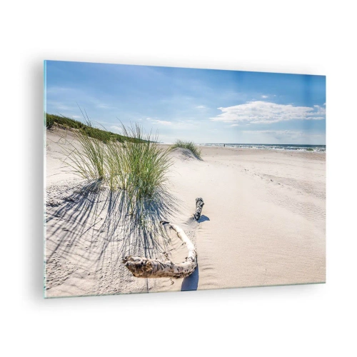 Glasbild - Bild auf glas - Ein sonniger Strand mit Dünen und Seegras - 70x50cm - Der schönste Strand? Ostsee-Strand - Moderne Wanddekoration für Wohnzimmer und Schlafzimmer ARTTOR