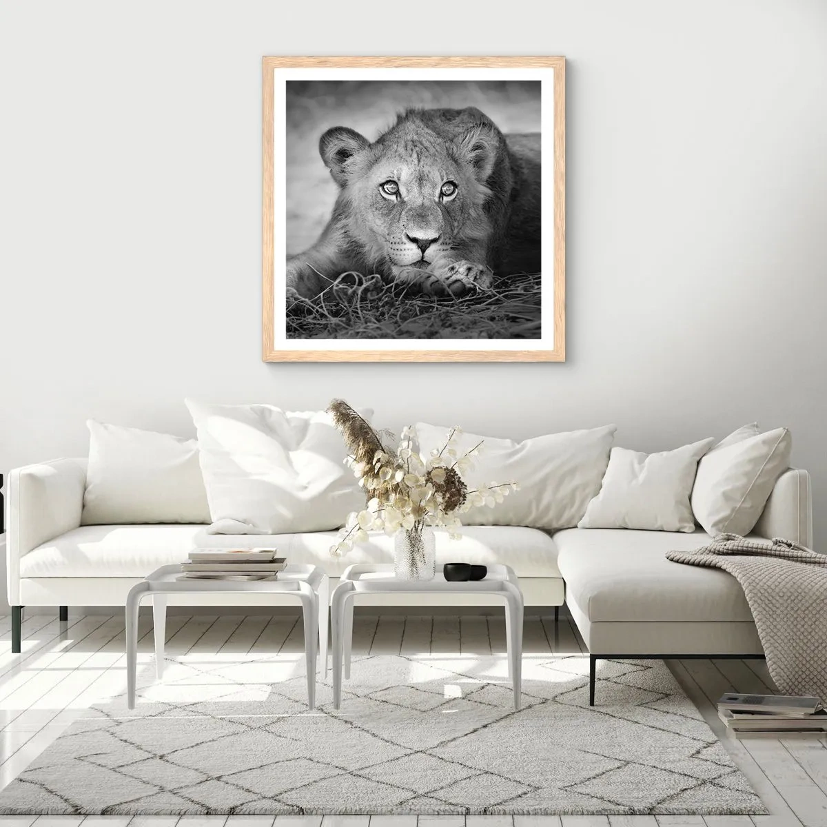 Poster in einem Rahmen aus heller Eiche - Königlicher Welpe - 40x40 cm