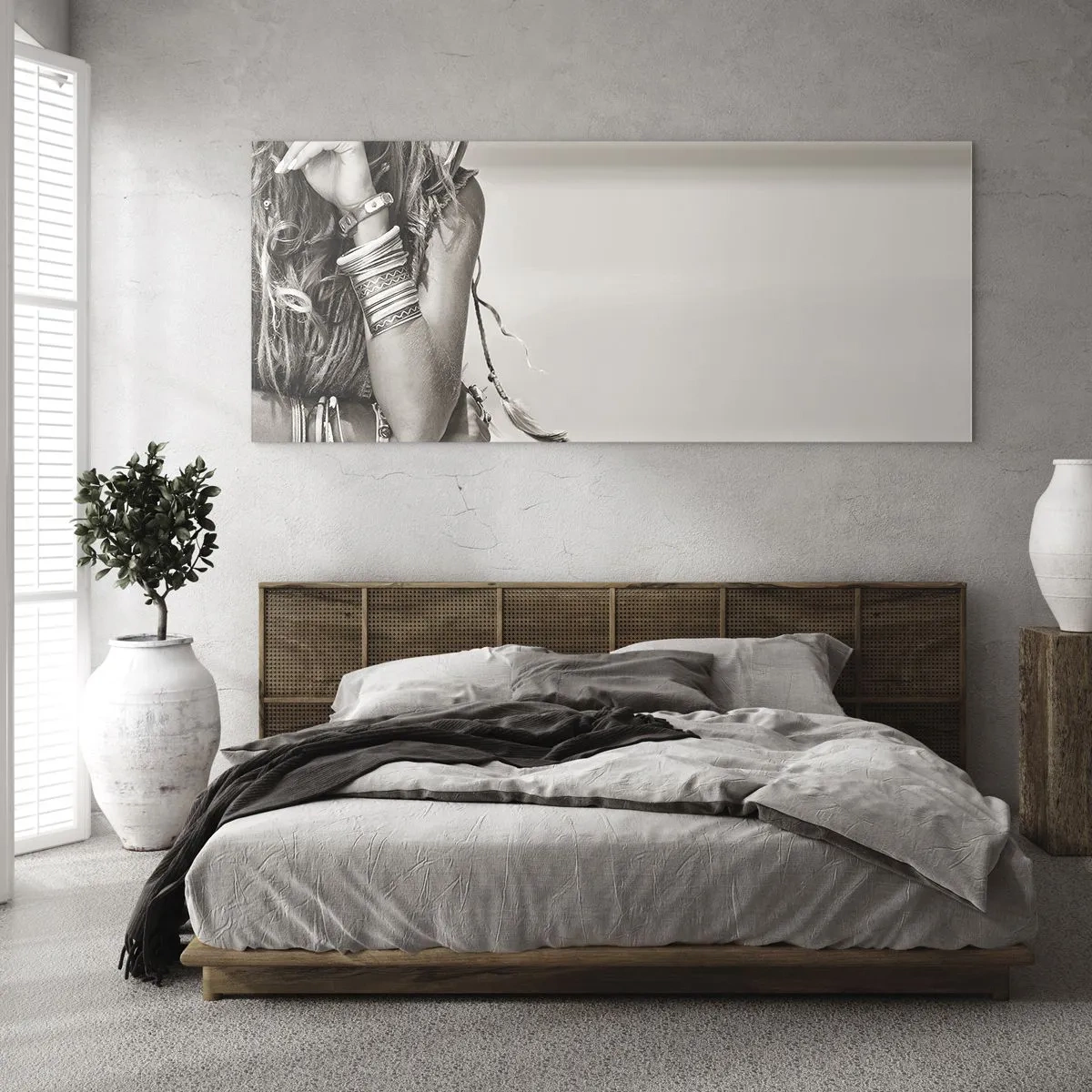 Glasbild - Bild auf glas - Porträt einer Boho-Frau mit Schmuck - 140x50cm - Wieso ein Mädchen - Moderne Wanddekoration für Wohnzimmer und Schlafzimmer ARTTOR