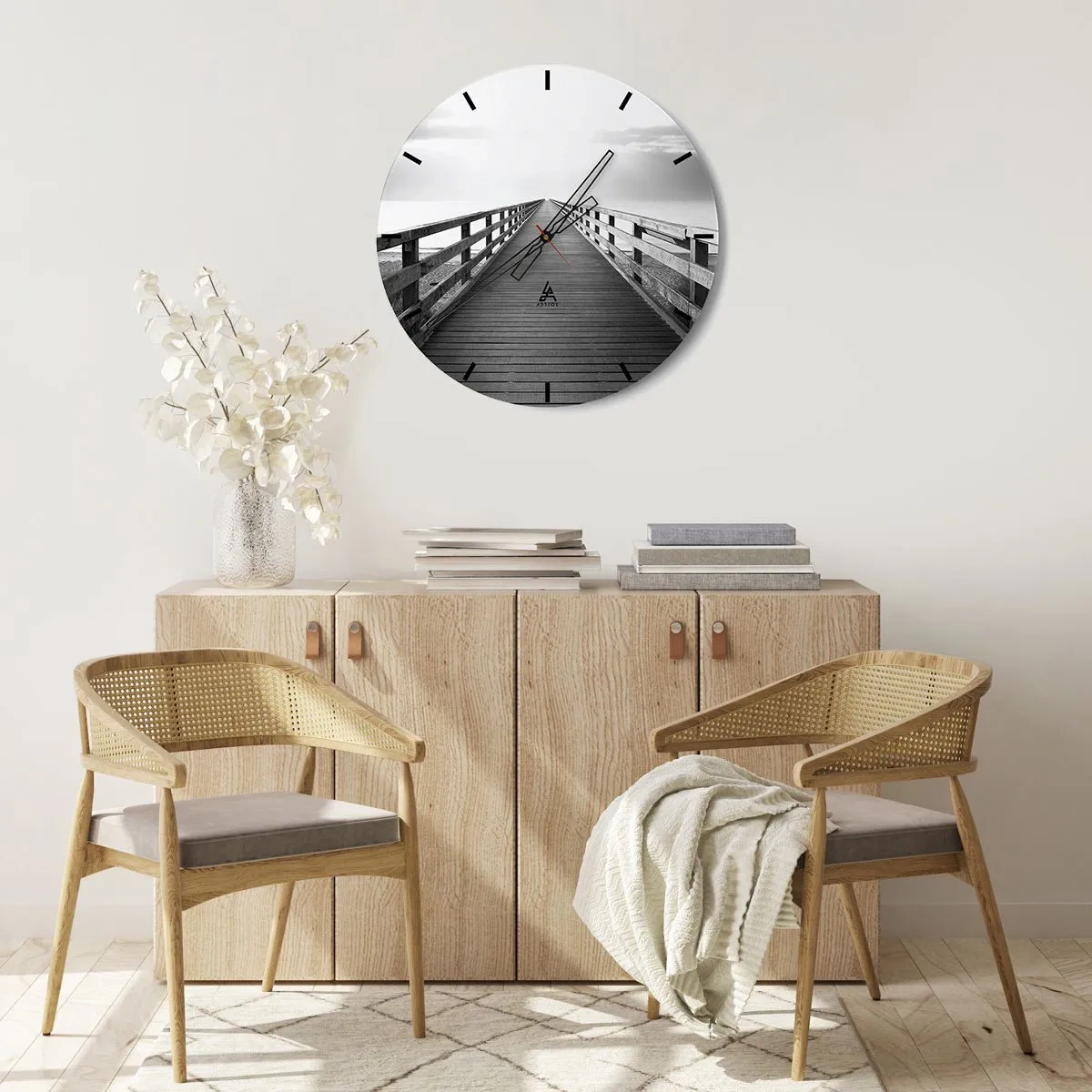 Wanduhr - Glasuhr - Eine Holzbrücke, die zum Horizont führt - 30x30cm - In die Ferne ... - Moderne Wanddekoration für Wohnzimmer, Küche und Schlafzimmer ARTTOR