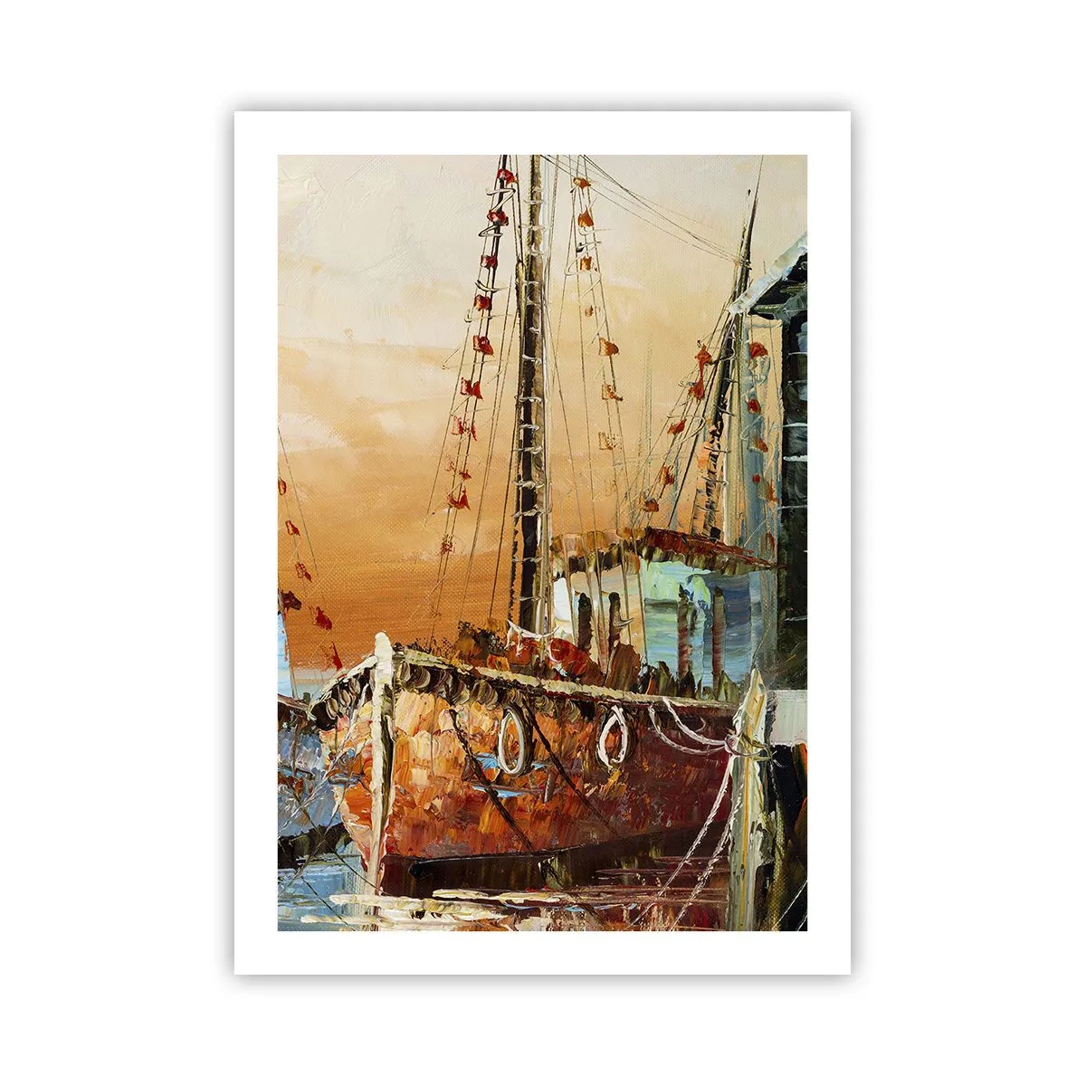 Poster - Ein Segelschiff vor der Kulisse der untergehenden Sonne - 50x70cm - Friedliche Rückkehr - Moderne Wanddekoration für Wohnzimmer und Schlafzimmer ARTTOR