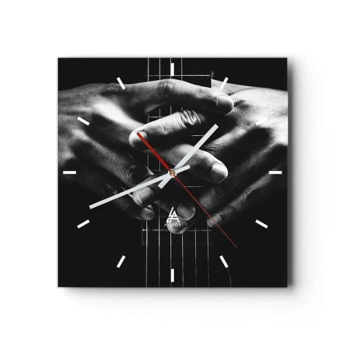 Wanduhr - Glasuhr - Hände auf einer Gitarre in einem monochromen Ton gefaltet - 30x30cm - Gebet des Künstlers - Moderne Wanddekoration für Wohnzimmer und Schlafzimmer ARTTOR