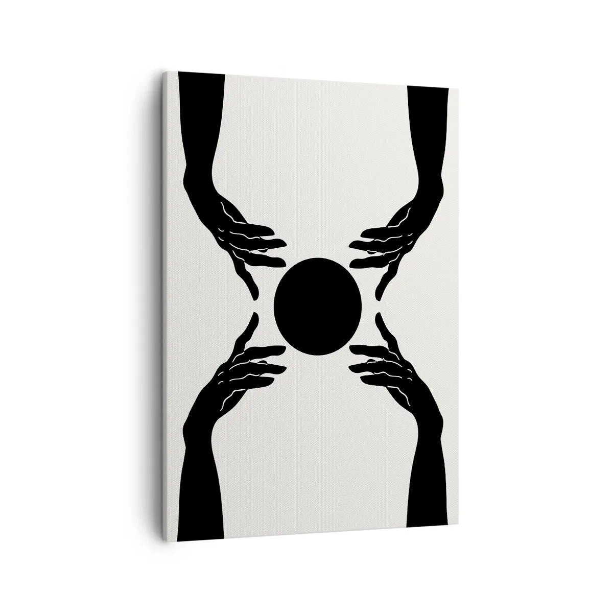 Bild auf Leinwand - Leinwandbild - Schwarze Hände in einer symmetrischen Komposition mit einer Kugel - 50x70cm - Geheimes Zeichen - Moderne Wanddekoration für Wohnzimmer und Schlafzimmer ARTTOR