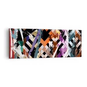 Bild auf Leinwand - Leinwandbild - Abstrakte Komposition mit farbigen Linien auf schwarzem Hintergrund - 140x50cm - Quadriert - Moderne Wanddekoration für Wohnzimmer und Schlafzimmer ARTTOR