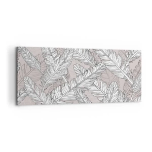 Bild auf Leinwand - Leinwandbild - Schwarz-weißes Muster mit Bananenblättern auf hellem Hintergrund - 120x50cm - Ein Federwirbel - Moderne Wanddekoration für Wohnzimmer und Schlafzimmer ARTTOR
