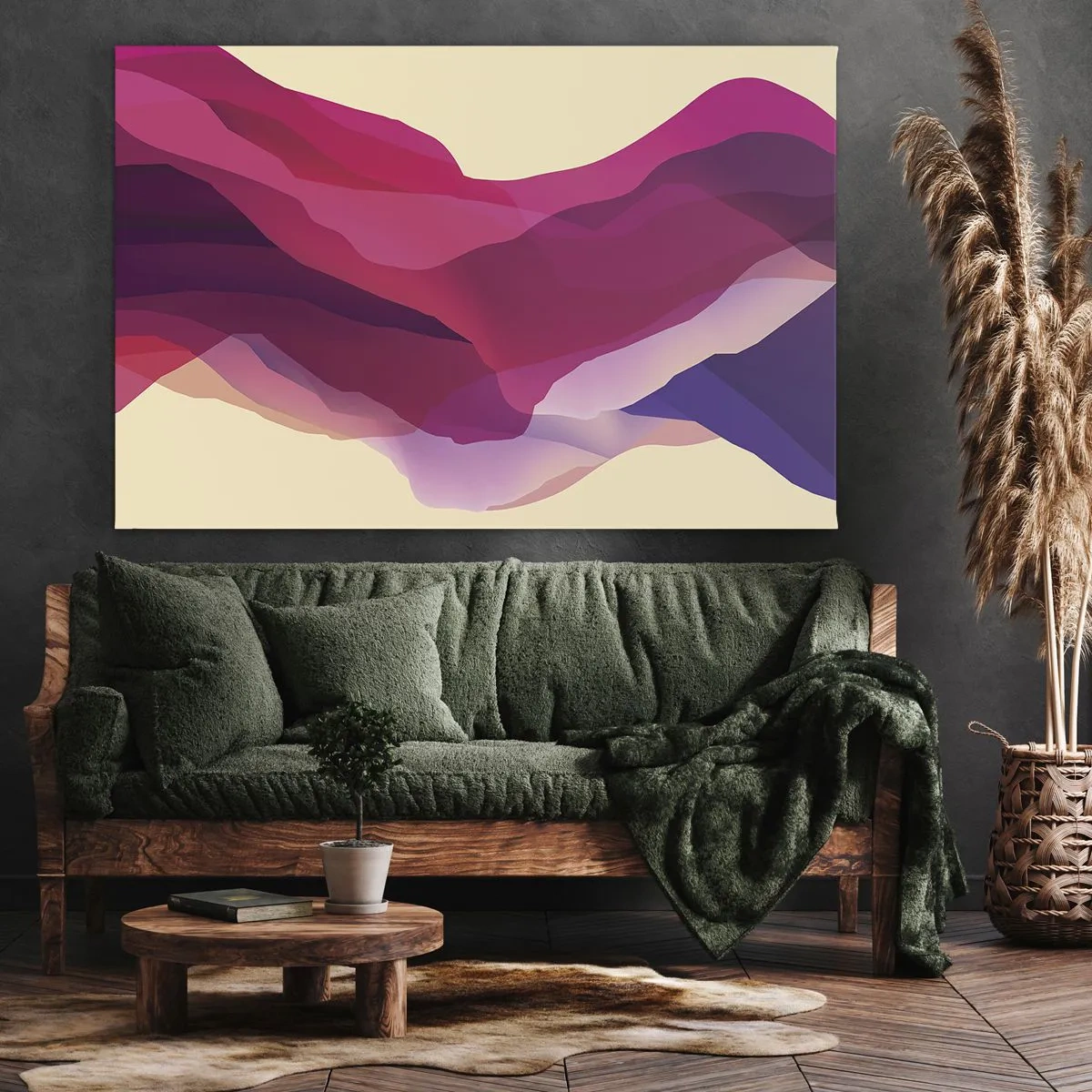 Bild auf Leinwand - Leinwandbild - Abstrakte Wellen in Lila- und Rosatönen auf hellem Hintergrund - 70x50cm - Lila Wellen - Moderne Wanddekoration für Wohnzimmer und Schlafzimmer ARTTOR