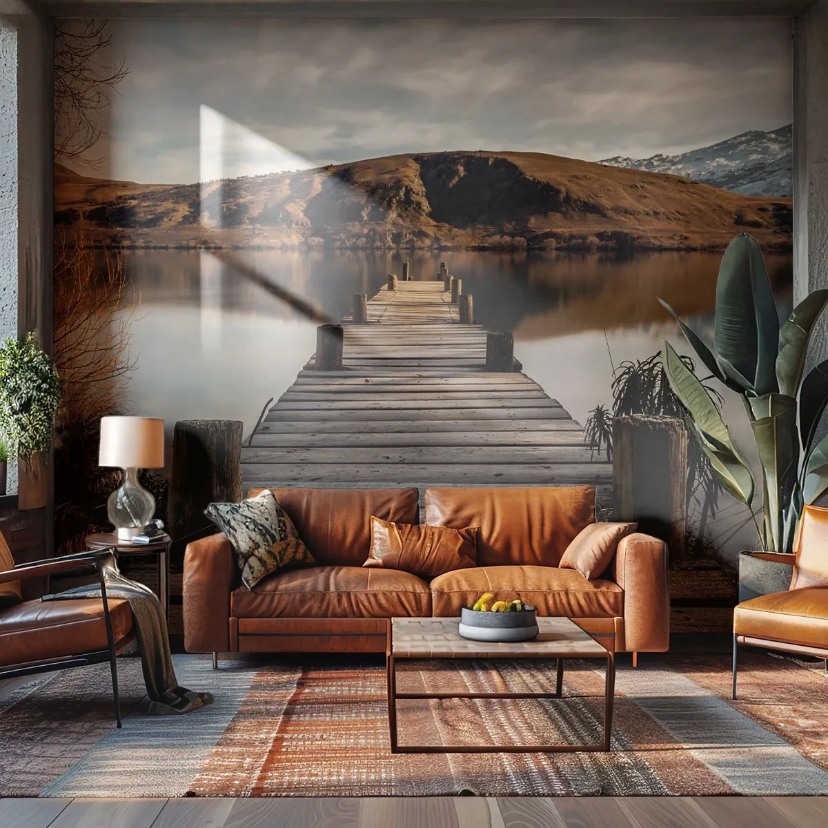 Fototapete Premium Canvas - Landschaft in Stille - Landschaft, Brücke, See - 250x175 cm