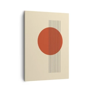 Bild auf Leinwand - Leinwandbild - Abstrakter roter Kreis mit Linien auf beigem Hintergrund. - 50x70cm - Immer wieder und weiter - Moderne Wanddekoration für Wohnzimmer und Schlafzimmer ARTTOR