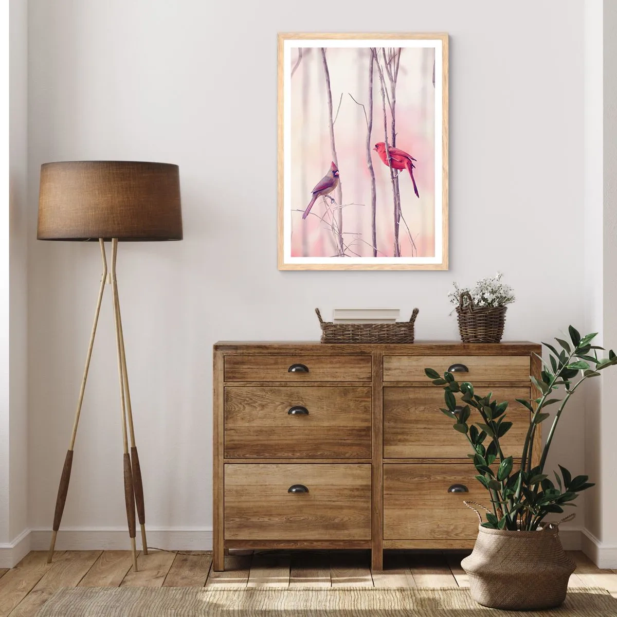 Poster in einem Rahmen aus heller Eiche - Geschichte vom rosa Wald - 40x50 cm