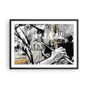Poster in einem schwarzem Rahmen - New Yorker Jazzszene - 70x50cm - Im Rhythmus von New York - Moderne Wanddekoration für Wohnzimmer und Schlafzimmer ARTTOR