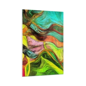 Glasbild - Bild auf glas - Eine abstrakte Komposition mit bunten Punkten und dynamischen Linien. - 70x100cm - Bewegung ist Leben - Moderne Wanddekoration für Wohnzimmer und Schlafzimmer ARTTOR