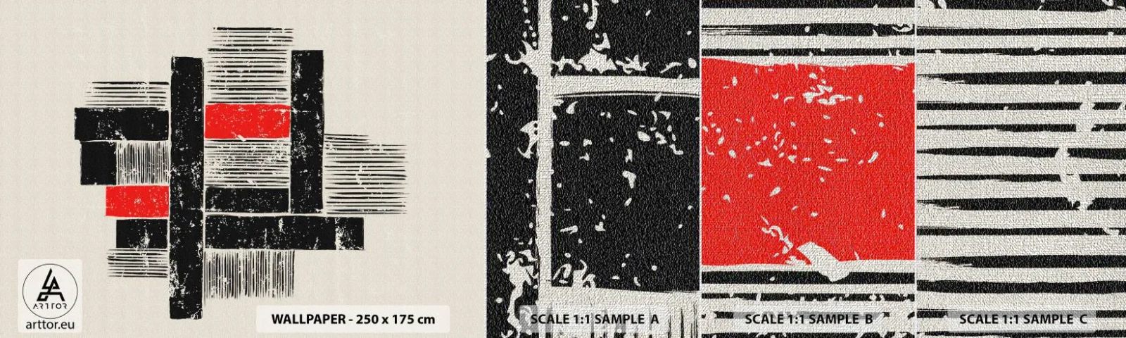 Fototapeten Muster Premium Canvas - Rot und Schwarz - Abstraktion, Moderne Kunst, Industriell - 100x30 cm