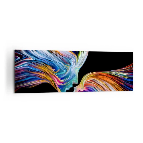 Bild auf Leinwand - Leinwandbild - Bunte Silhouetten von Gesichtern in dynamischen Strömen auf schwarzem Hintergrund - 160x50cm - Eine Verschmelzung von Energie und Licht - Moderne Wanddekoration für Wohnzimmer und Schlafzimmer ARTTOR