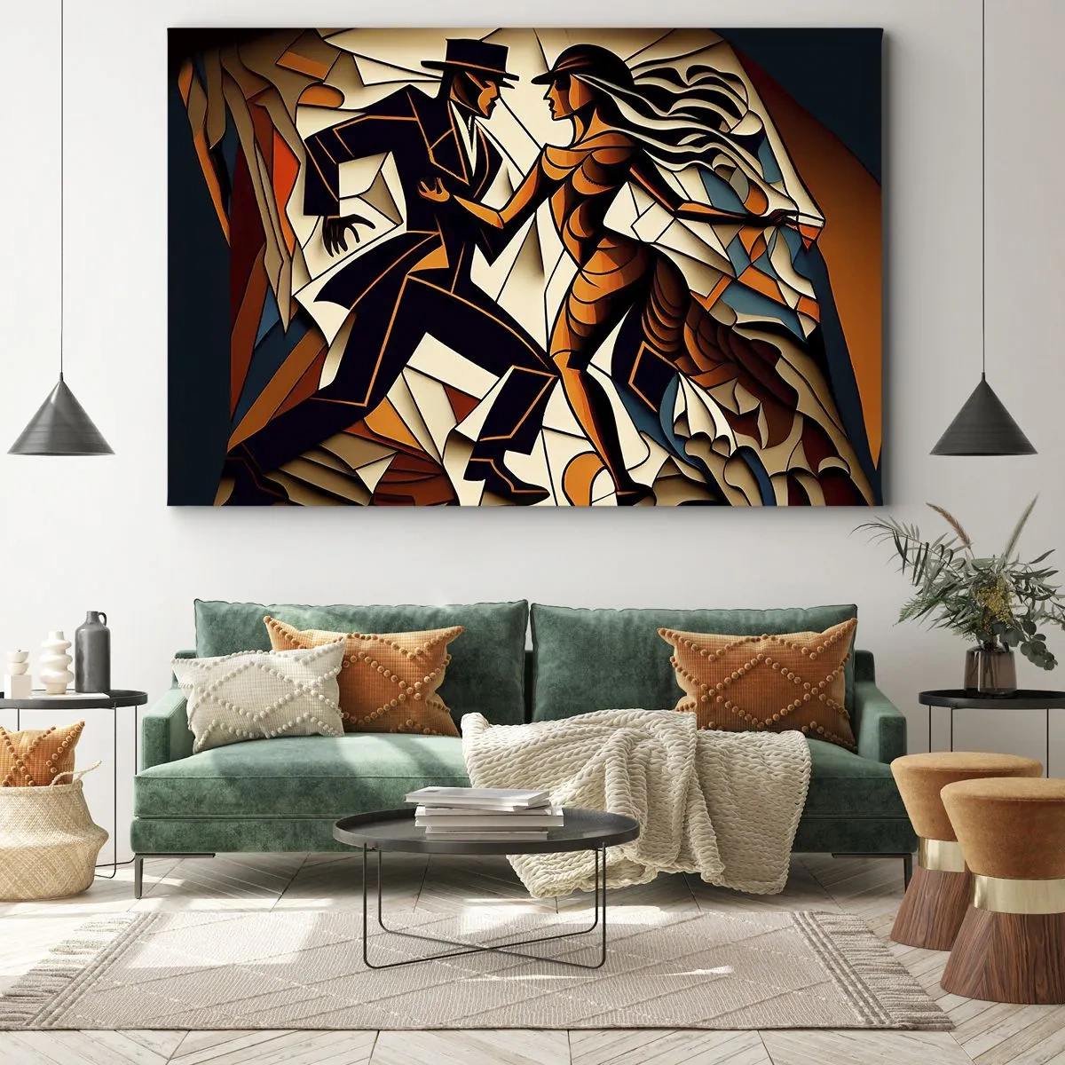 Bild auf Leinwand - Leinwandbild - Ein dynamisches Paar tanzt in abstrakter Form. - 100x70cm - Tanz der Passion und Leidenschaft - Moderne Wanddekoration für Wohnzimmer und Schlafzimmer ARTTOR