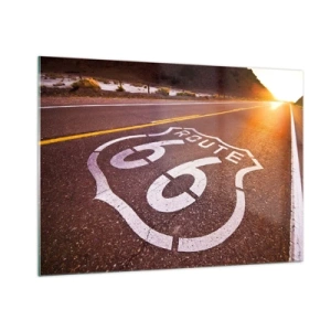 Glasbild - Bild auf glas - Route 66 bei Sonnenuntergang - 100x70cm - Die berühmte Straße 66 - Moderne Wanddekoration für Wohnzimmer und Schlafzimmer ARTTOR