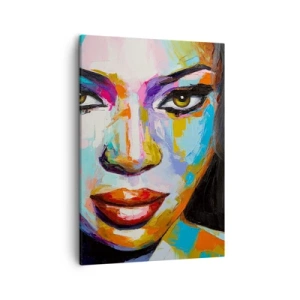 Bild auf Leinwand - Leinwandbild - Ein farbenfrohes Porträt einer Frau mit intensivem Blick - 50x70cm - Es ist unmöglich die Augen abzuwenden - Moderne Wanddekoration für Wohnzimmer und Schlafzimmer ARTTOR