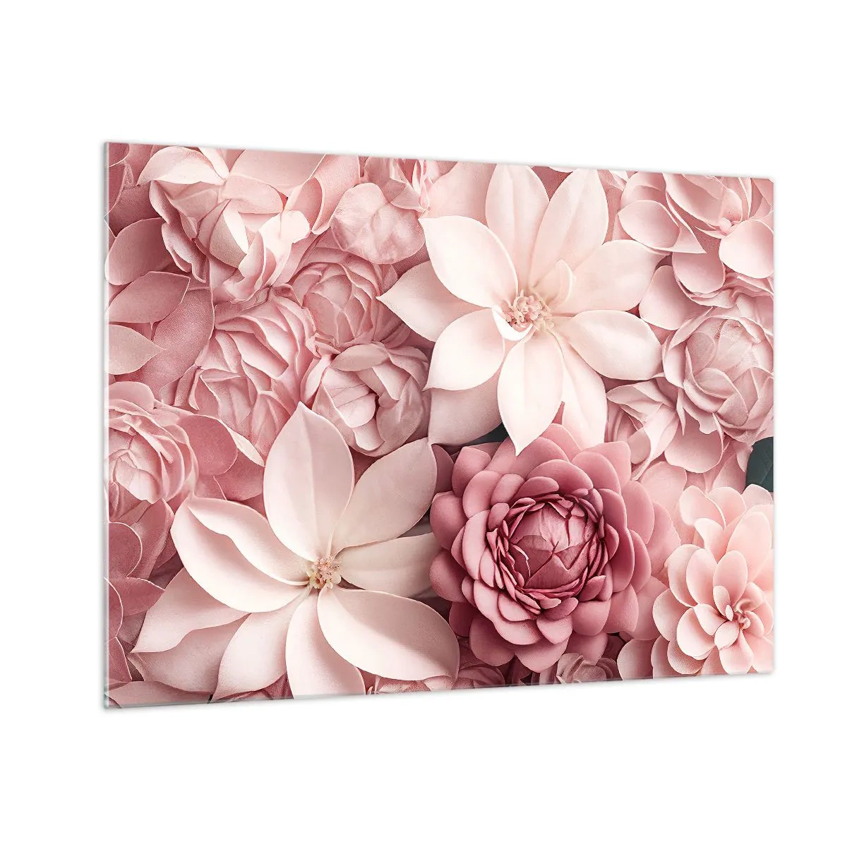 Glasbild - Bild auf glas - Zarte rosa Blüten in einer Komposition voller Blütenblätter - 70x50cm - In rosa Blütenblättern - Moderne Wanddekoration für Wohnzimmer und Schlafzimmer ARTTOR