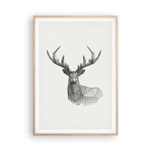 Poster in einem Rahmen aus heller Eiche - Ein Hirsch im kubistischen Stil - 70x100 cm