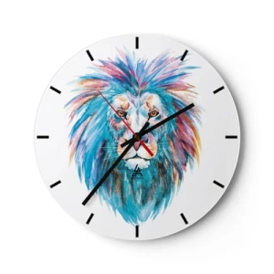Wanduhr - Glasuhr - Aquarell Löwenkopf in Blau und Pink - 30x30cm - Eine elektrisierende Aura - Moderne Wanddekoration für Wohnzimmer, Küche und Schlafzimmer ARTTOR