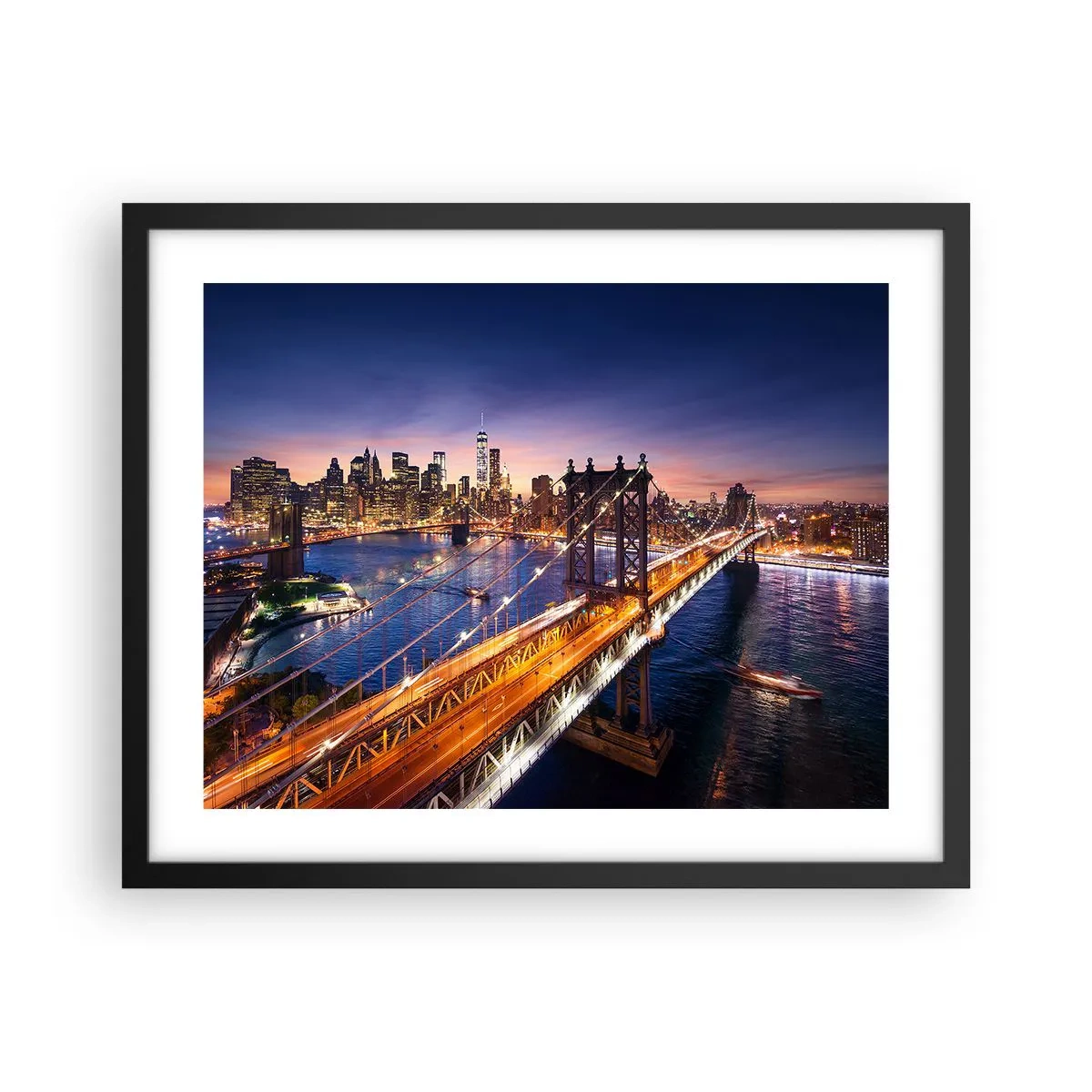 Poster in einem schwarzem Rahmen - Eine leuchtende Brücke zum Herzen der Stadt - 50x40 cm