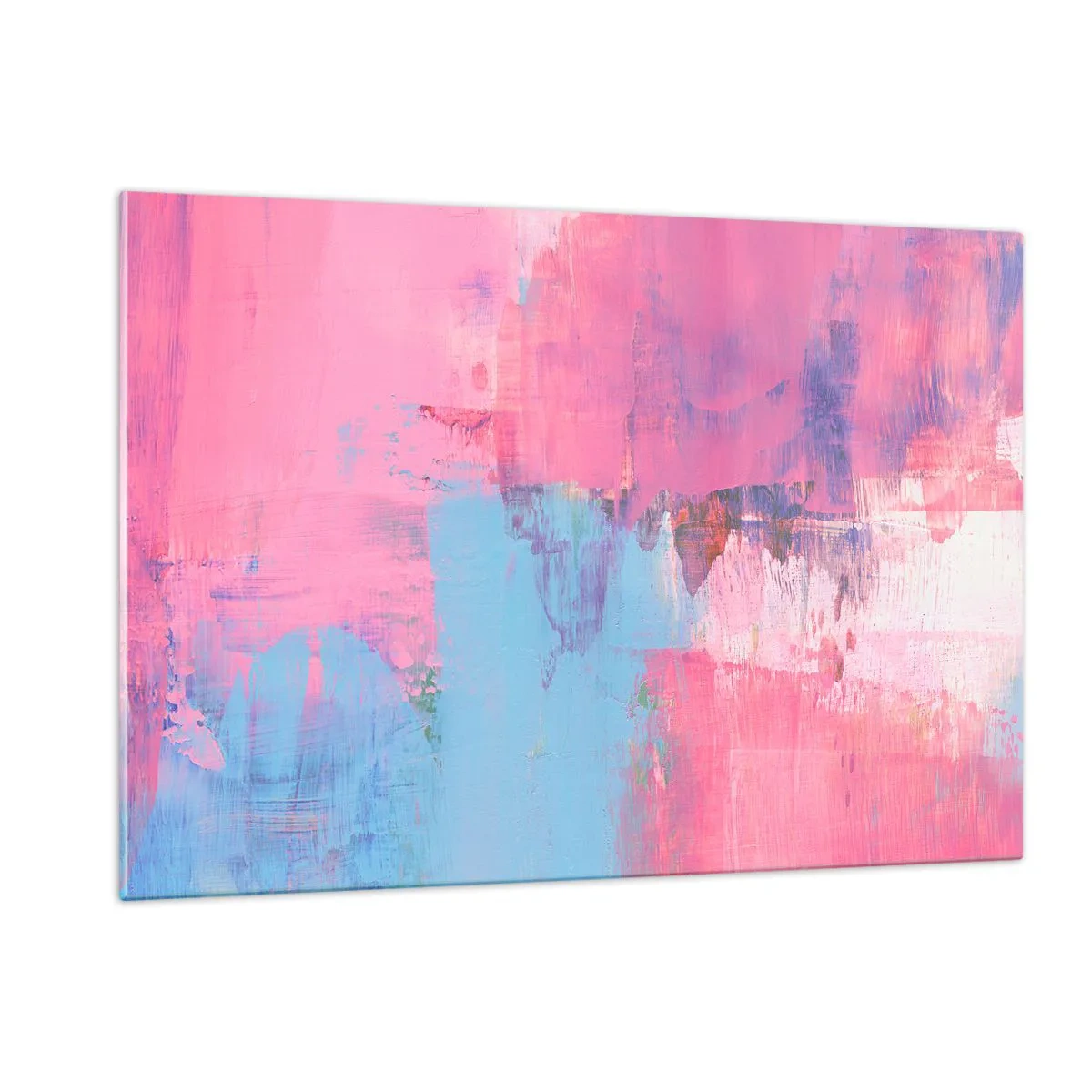 Glasbild - Bild auf glas - Energetische Abstraktion in Rosa- und Blautönen - 120x80cm - Rosa, Blau und eine Prise Licht - Moderne Wanddekoration für Wohnzimmer und Schlafzimmer ARTTOR