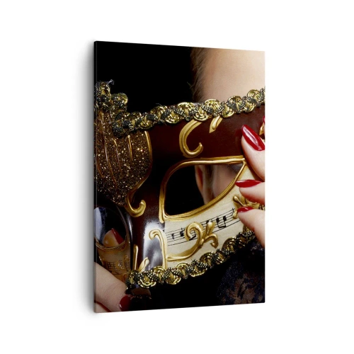Bild auf Leinwand - Leinwandbild - Eine Frau trägt eine mit Gold und Spitze verzierte venezianische Maske. - 50x70cm - Meine Welt ist barock - Moderne Wanddekoration für Wohnzimmer und Schlafzimmer ARTTOR