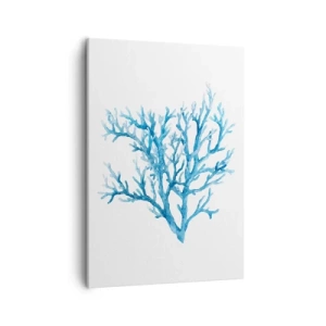 Bild auf Leinwand - Leinwandbild - Blaue Koralle auf weißem Hintergrund mit minimalistischem Flair - 50x70cm - Nautisches Filigran - Moderne Wanddekoration für Wohnzimmer und Schlafzimmer ARTTOR