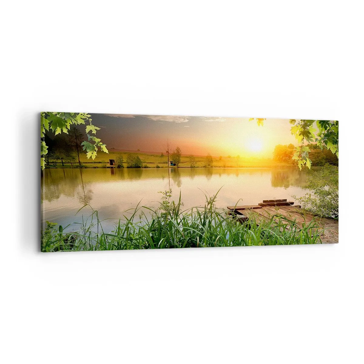 Bild auf Leinwand - Leinwandbild - Landschaft in einem grünen Rahmen - 100x40 cm