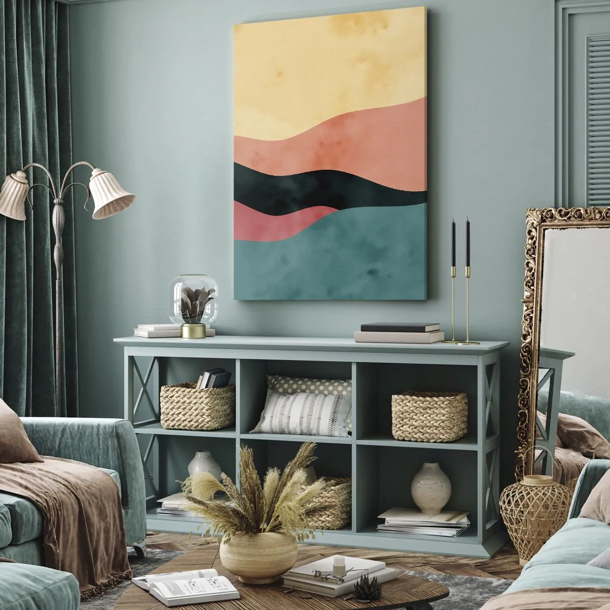 Bild auf Leinwand - Leinwandbild - Abstrakte Wellen in Pastellfarben - 50x70cm - Konforme Nichtkonformität - Moderne Wanddekoration für Wohnzimmer und Schlafzimmer ARTTOR