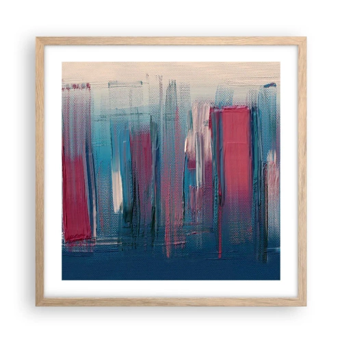 Poster in einem Rahmen aus heller Eiche - Vertikale Komposition in Blau und Rot - 50x50 cm