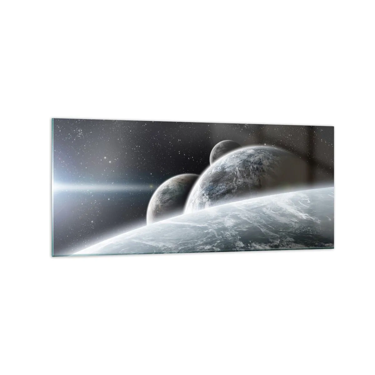 Glasbild - Bild auf glas - Planeten im Weltraum vor dem Hintergrund von Sternen und Galaxien - 120x50cm - Kosmische Musik der Sphären - Moderne Wanddekoration für Wohnzimmer und Schlafzimmer ARTTOR