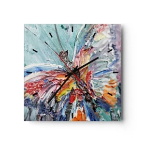 Wanduhr - Glasuhr - Bunter Impasto-Schmetterling auf pastellfarbenem Hintergrund - 30x30cm - Von der Natur gemalt - Moderne Wanddekoration für Wohnzimmer und Schlafzimmer ARTTOR