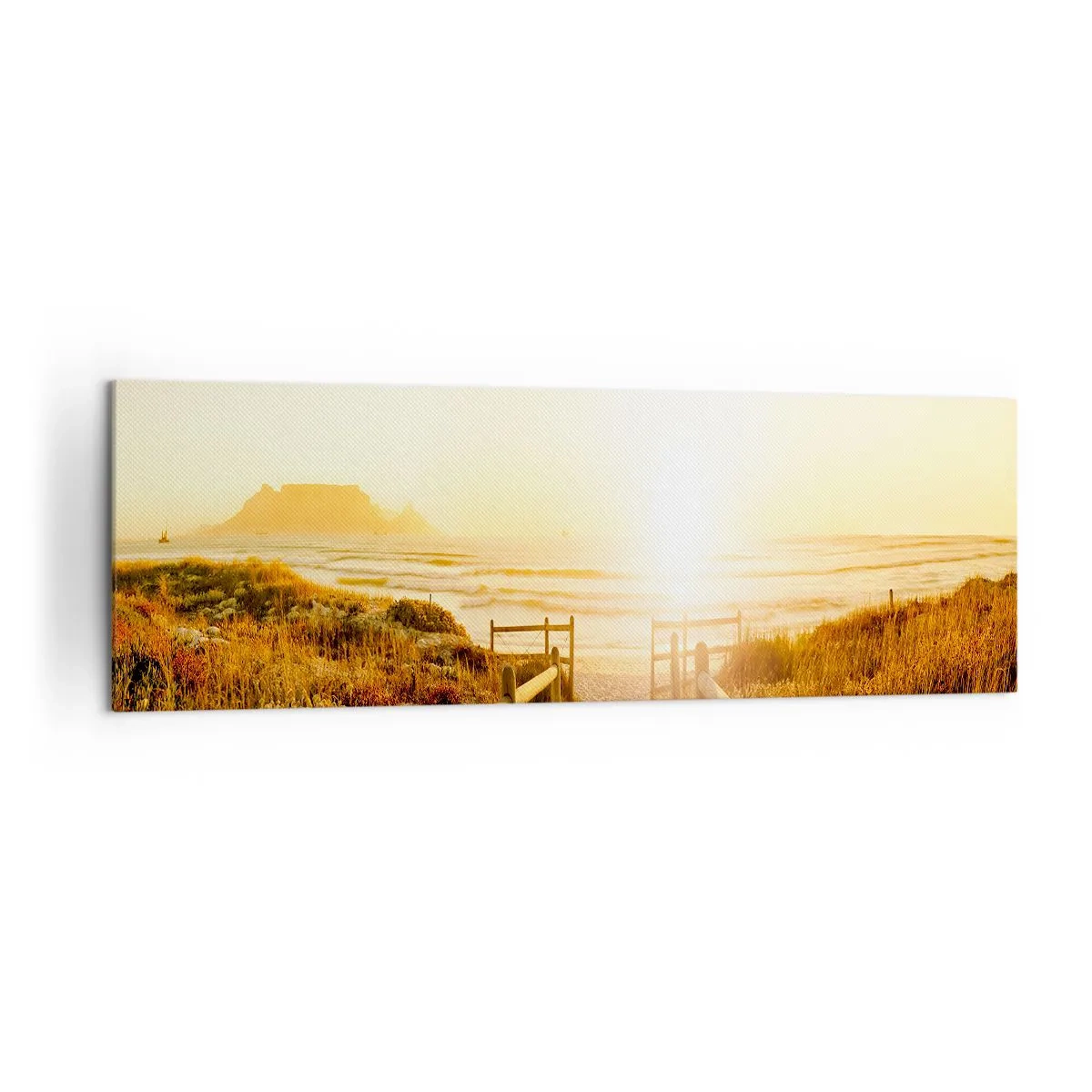 Bild auf Leinwand - Leinwandbild - Weg zum Strand bei goldenem Sonnenuntergang - 160x50cm - Über die Düne, der Sonne entgegen - Moderne Wanddekoration für Wohnzimmer und Schlafzimmer ARTTOR