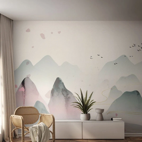 Selbstklebende Fototapete Deluxe Sticker - Über die Gipfel - Landschaft, Vögel, Berge - 100x70 cm