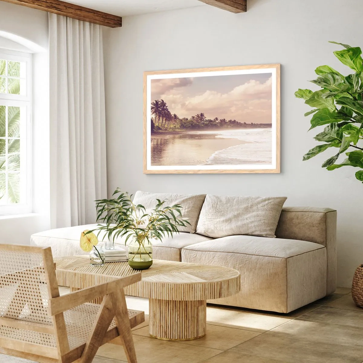 Poster in einem Rahmen aus heller Eiche - Die Liebkosung der Wellen - 70x50 cm