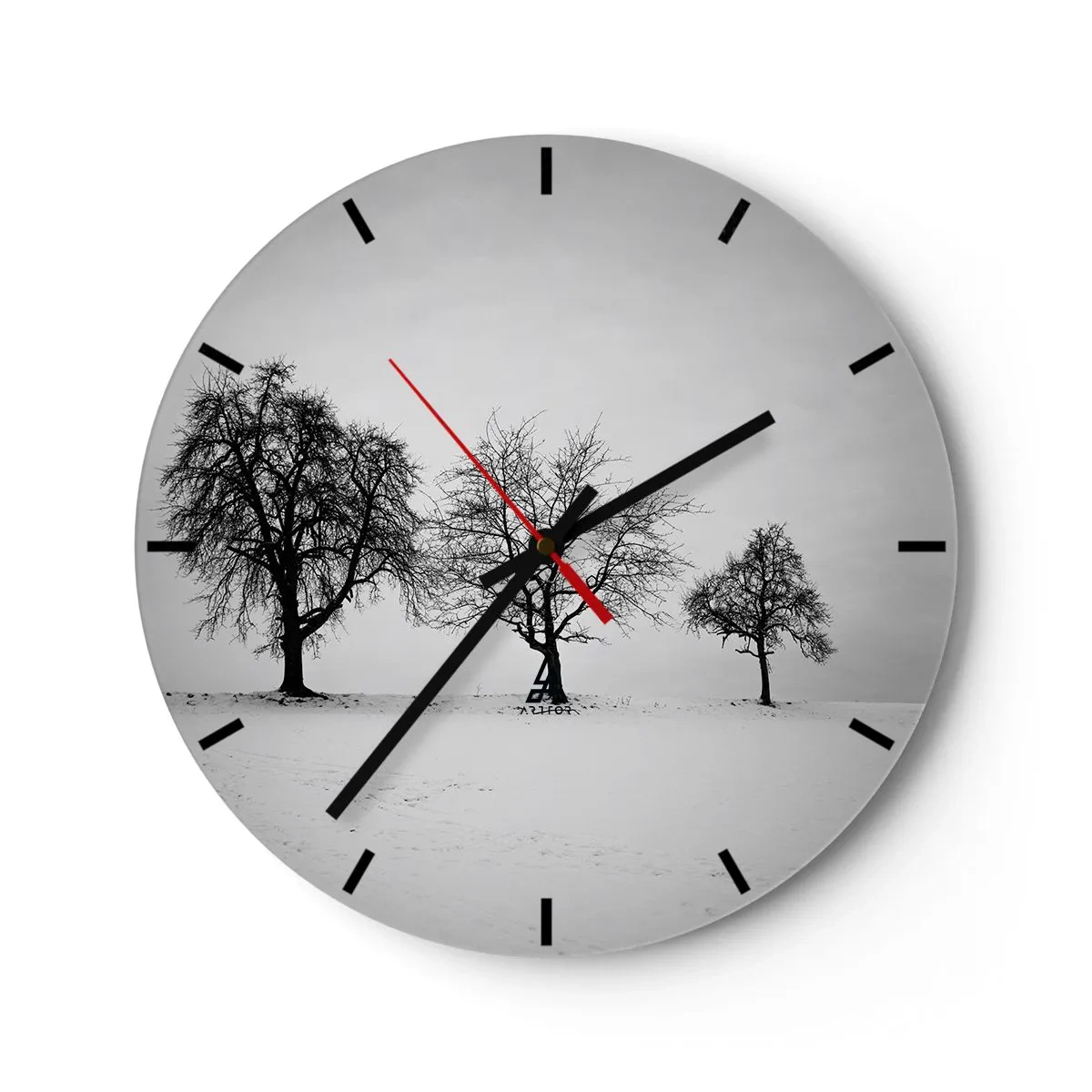 Wanduhr - Glasuhr - Drei einsame Bäume auf einem schneebedeckten Feld in Schwarzweiß. - 30x30cm - Wovon träumen sie? - Moderne Wanddekoration für Wohnzimmer, Küche und Schlafzimmer ARTTOR