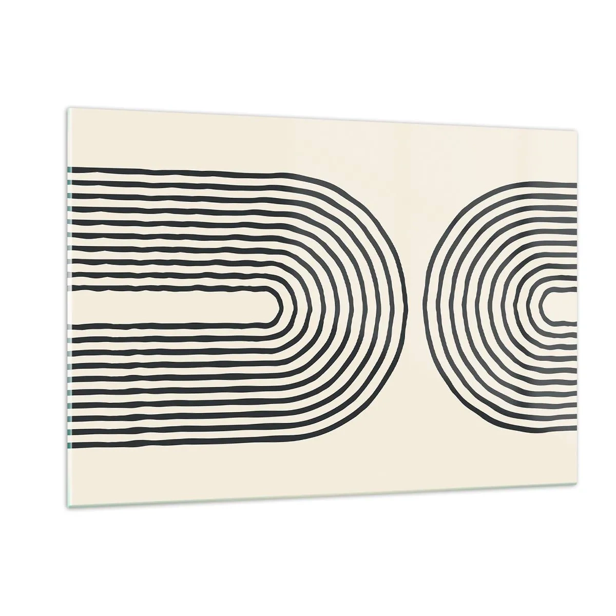 Glasbild - Bild auf glas - Ein abstraktes Gemälde in Schwarzweiß, das bogenförmige Linien darstellt. - 120x80cm - In einem Moment ... - Moderne Wanddekoration für Wohnzimmer und Schlafzimmer ARTTOR