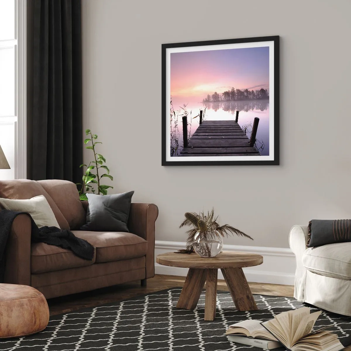 Poster in einem schwarzem Rahmen - Aus dem lila Nebel ... - 60x60 cm