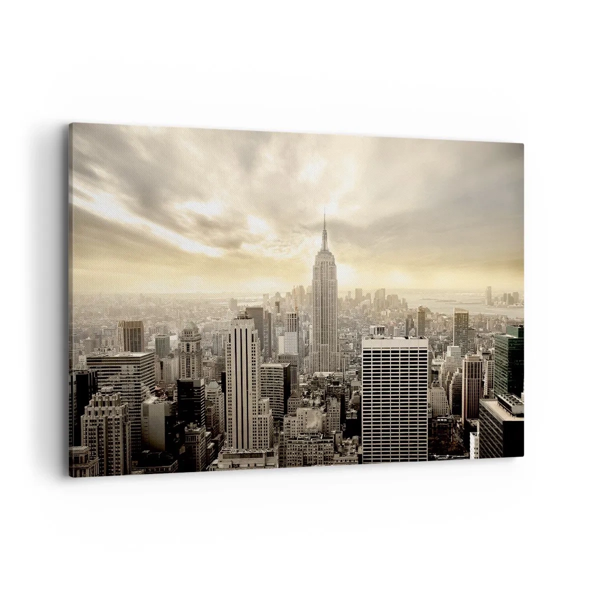Bild auf Leinwand - Leinwandbild - Panorama der Stadt mit Blick auf das Empire State Building - 120x80cm - New York aus Grau - Moderne Wanddekoration für Wohnzimmer und Schlafzimmer ARTTOR