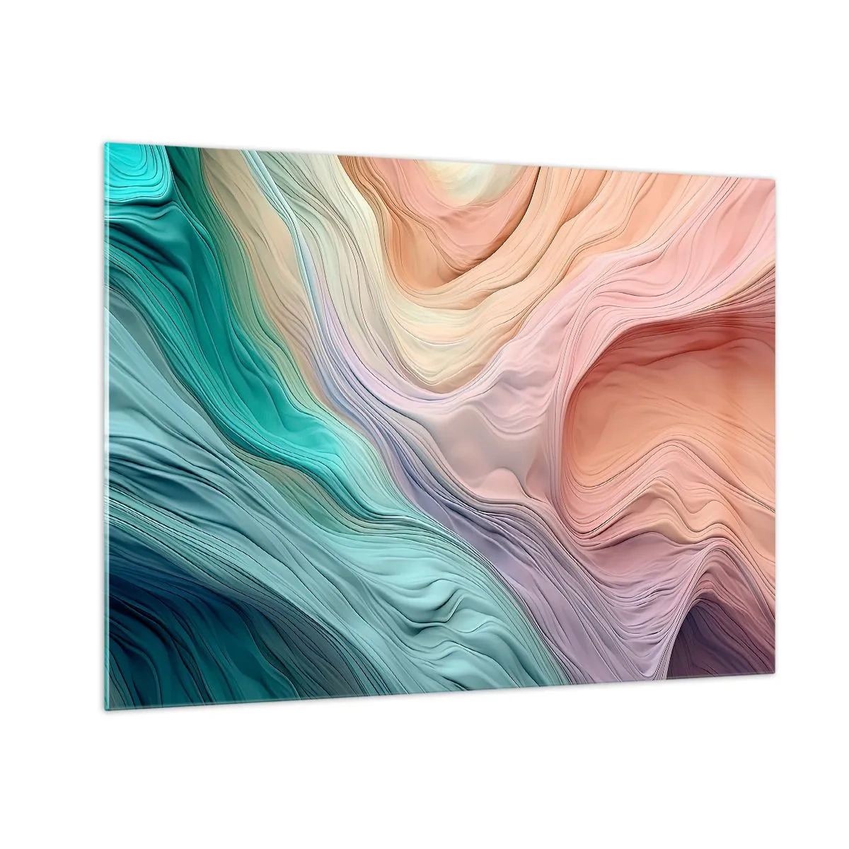 Glasbild - Bild auf glas - Eine farbenfrohe Abstraktion, die an Wellen und Felsen erinnert - 70x50cm - Regenbogenwelle - Moderne Wanddekoration für Wohnzimmer und Schlafzimmer ARTTOR