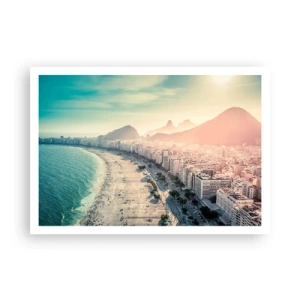 Poster - Panorama des Copacabana-Strandes mit Bergen im Hintergrund in Rio de Janeiro - 100x70cm - Ewiger Urlaub in Rio - Moderne Wanddekoration für Wohnzimmer und Schlafzimmer ARTTOR