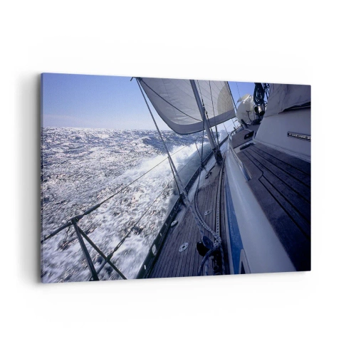 Bild auf Leinwand - Leinwandbild - Ein Segelboot in stürmischer See mit weißen Segeln und einem Holzdeck. - 120x80cm - Ich weiß was es heißt ein Vogel zu sein - Moderne Wanddekoration für Wohnzimmer und Schlafzimmer ARTTOR