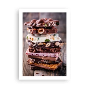 Poster - Ein Stapel Schokoriegel mit Nüssen und Früchten - 50x70cm - Entzückende Aussicht - Moderne Wanddekoration für Wohnzimmer und Schlafzimmer ARTTOR
