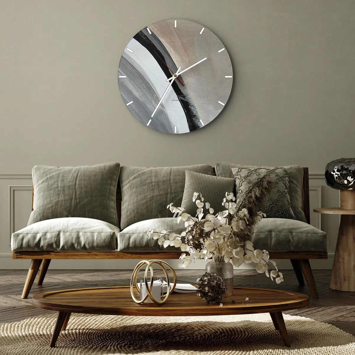 Wanduhr - Glasuhr - Komposition: Bogen aus Schwarz und Grau - 30x30 cm