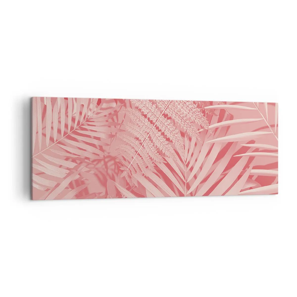 Bild auf Leinwand - Leinwandbild - Rosa tropische Blätter in einem zarten und minimalistischen Stil - 140x50cm - Rosa Konzept - Moderne Wanddekoration für Wohnzimmer und Schlafzimmer ARTTOR