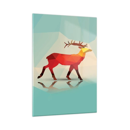 Glasbild - Bild auf glas - Geometrischer Hirsch in farbenfroher Abstraktion - 50x70cm - Geometrischer Hirsch - Moderne Wanddekoration für Wohnzimmer und Schlafzimmer ARTTOR